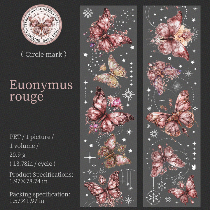 Euonymus Rouge Butterfly Washi Tape - 3D Shell Polishing Tape for Journaling