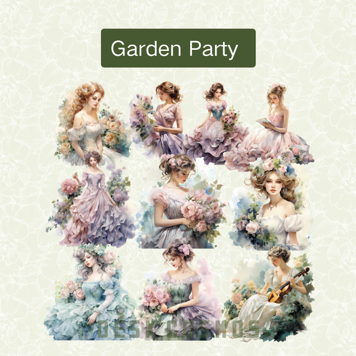 Fantasy Princess Garden Party Floral Retro Elegant Outfit Sticker