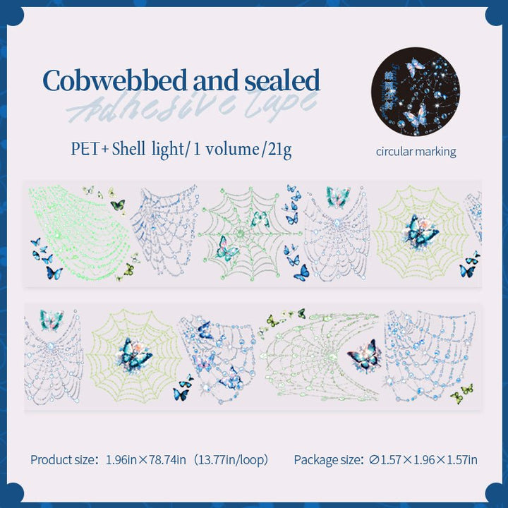 Fantasy Spider Web Transparent PET Tape with Light Effect for Scrapbook