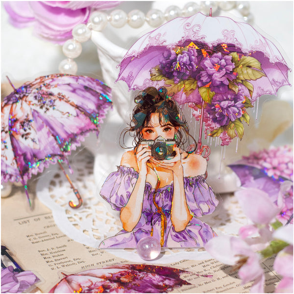 Fashion PET Stickers Qisi Rainy Season Characters Beauty