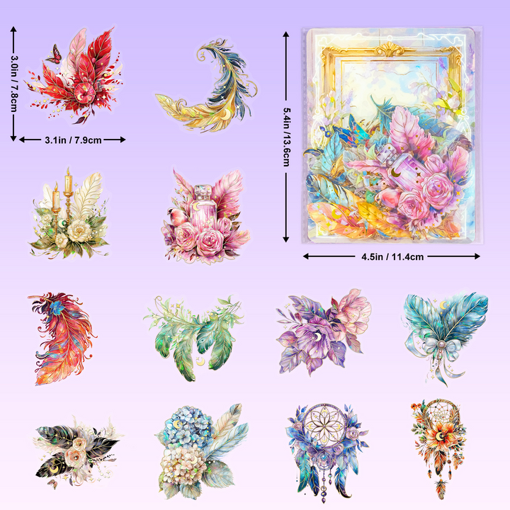 Feather Gold Foil Laser Stickers Vintage Plant Suitable for Personalized Decor