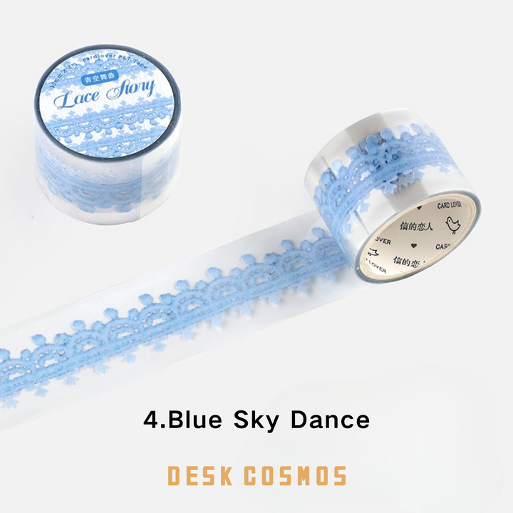 Flat Lay of Blue Sky Dance Themed Lace Border Tape