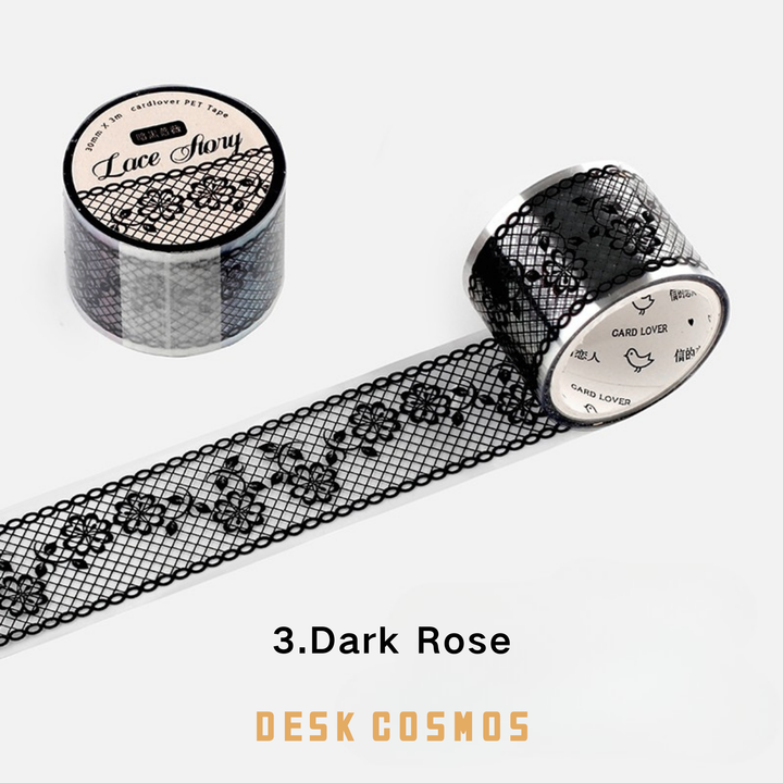 Flat Lay of Dark Rose Themed Lace Border Tape