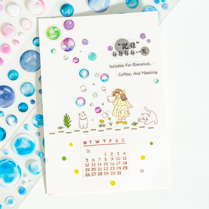 Floating Bubbles Bubbles Polka Dots Tape Watercolor Art