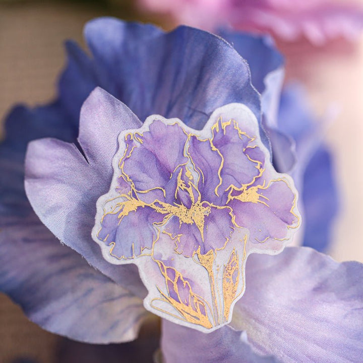 Floating Flower Gilded botanical stickers for creative collaging