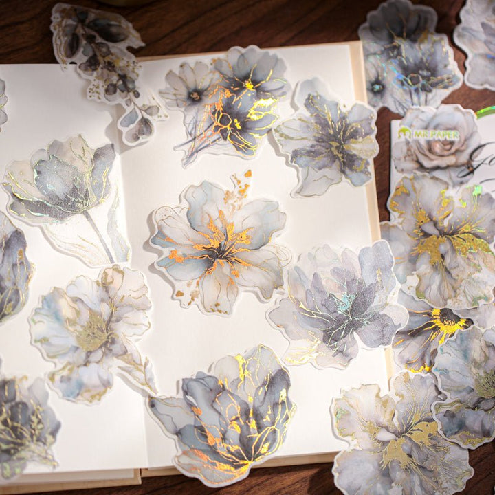 Floating Flower Gilded romantic stickers for journaling and scrapbooking