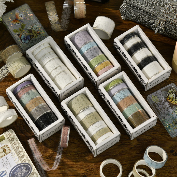 Floating Lace PET Tape Set Vintage Romantic Adhesive for Scrapbooking