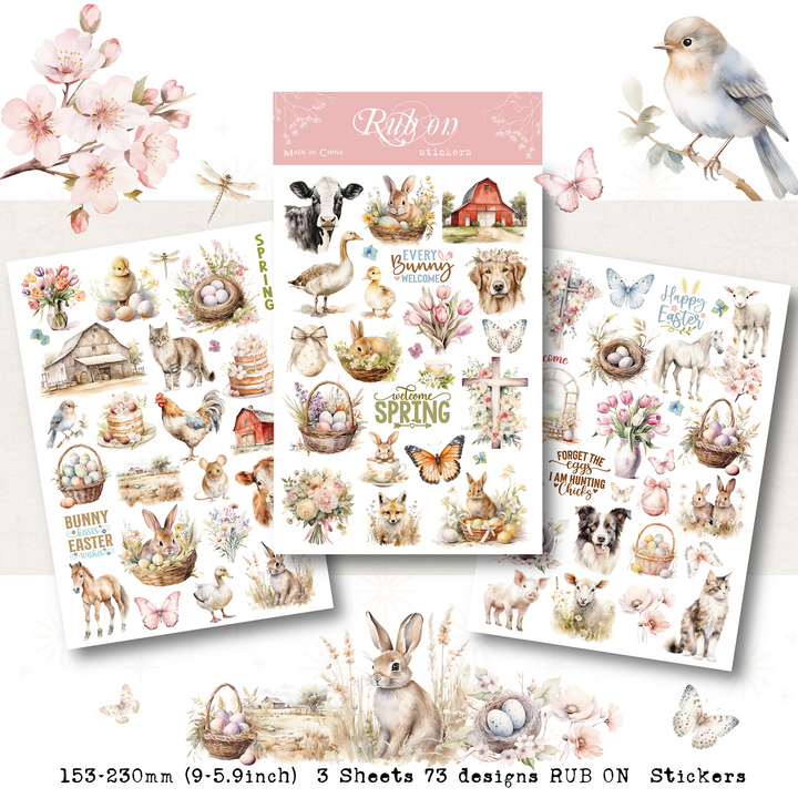 Floral Bunny Easter Pink Transfer Stickers Festival Spring