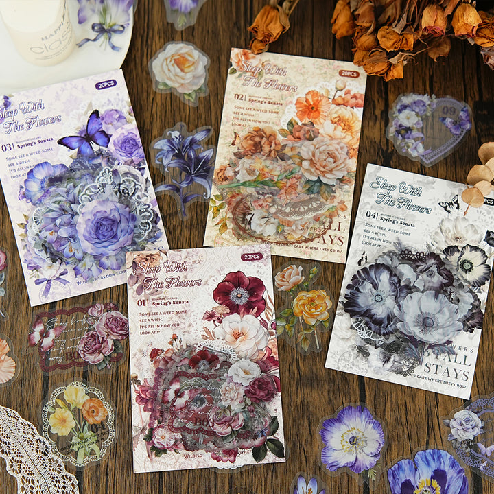 Floral PET Stickers Sleep With Flowers Series botanical transparent stickers