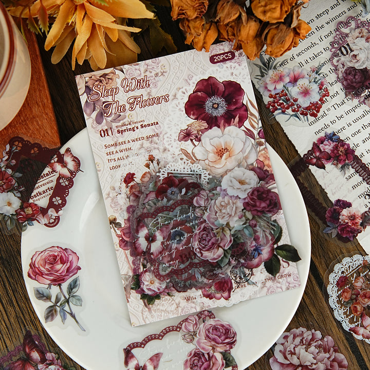 Floral PET Stickers Sleep With Flowers Series flower border sticker set