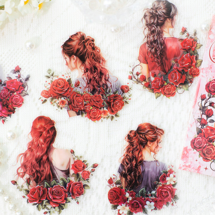 Floral Silhouette Girl Stickers for Creative Journal Decor