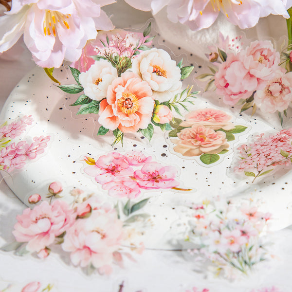 Floral Stickers with Pink and Green Tones