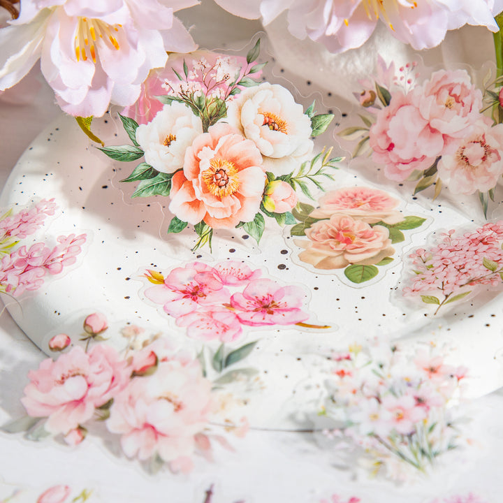 Floral Stickers with Pink and Green Tones