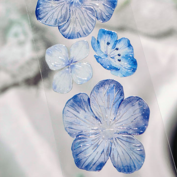 Floral Style Blue Mist Isle PET Tape Sticker Roll