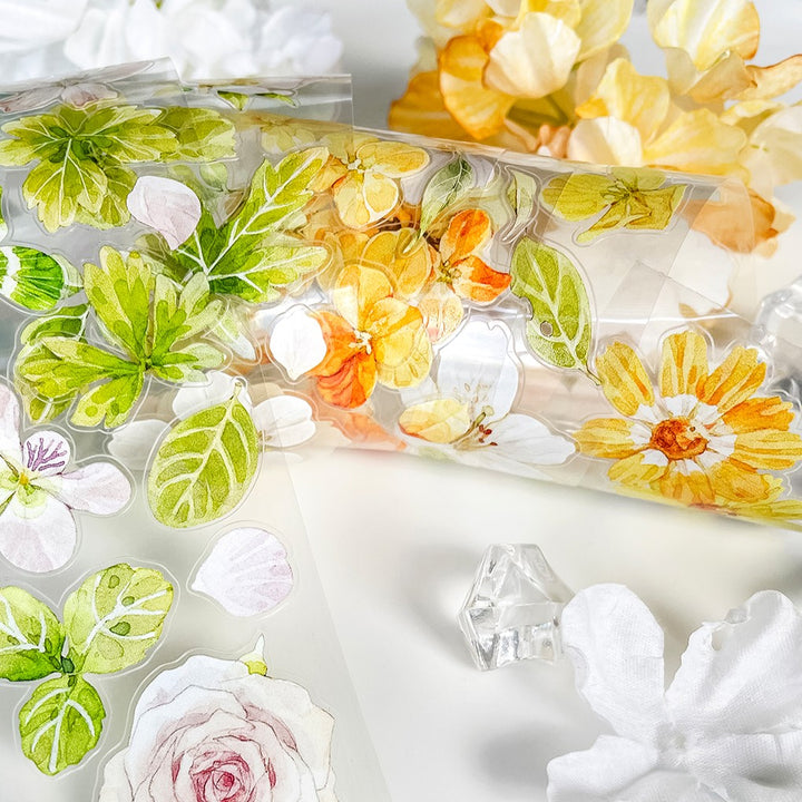 Floral Yellow Green PET Tape Cute Scrapbook Decoration Material