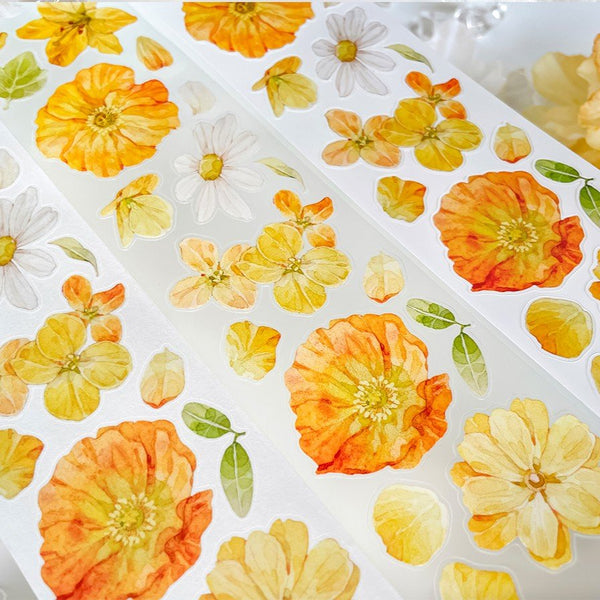 Floral Yellow Green PET Tape DIY Decoration For Journaling