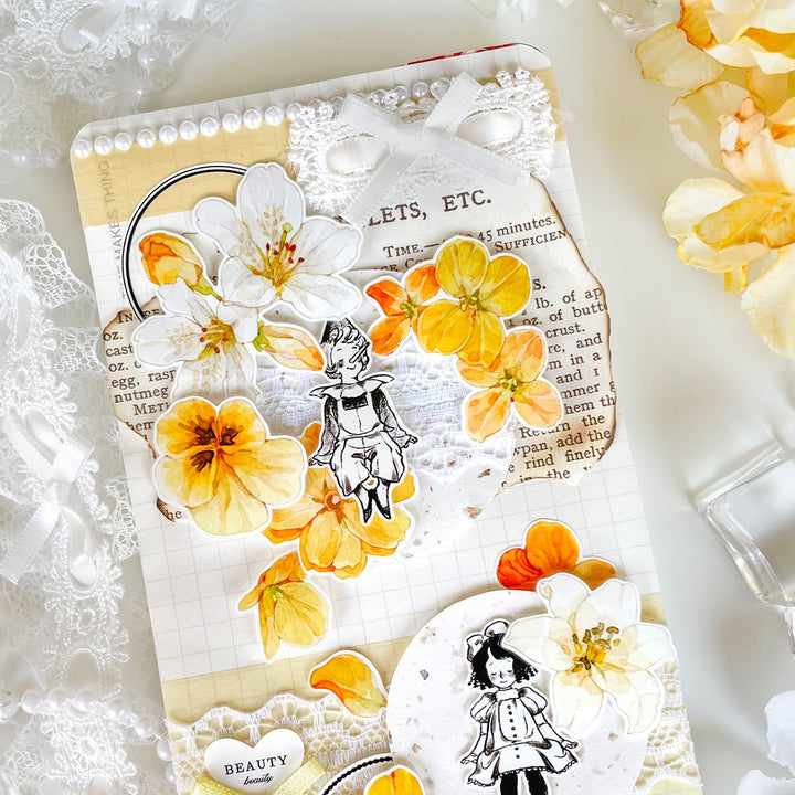 Floral Yellow Green PET Tape Romantic Design For Notebook Decoration