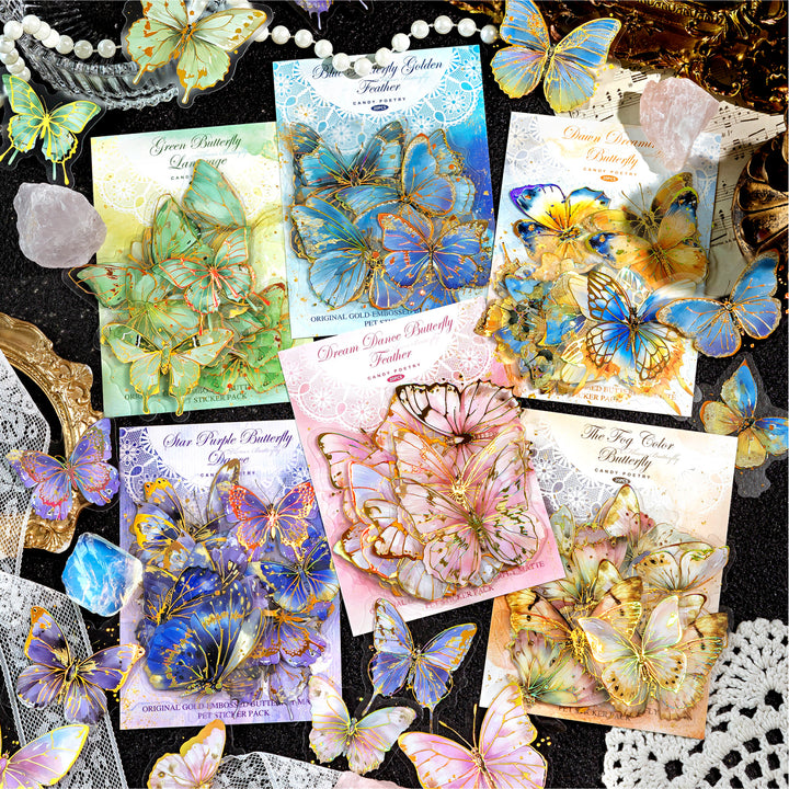 Flower Butterfly Series 3D Hot Stamping Stickers Romantic for Scrapbook