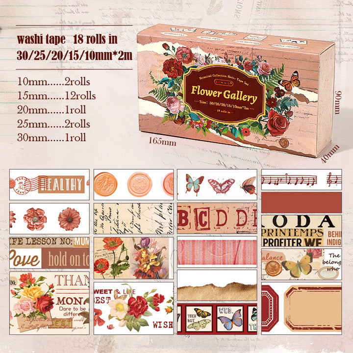Flower Gallery Washi Tape Set for Vintage Journal Crafting