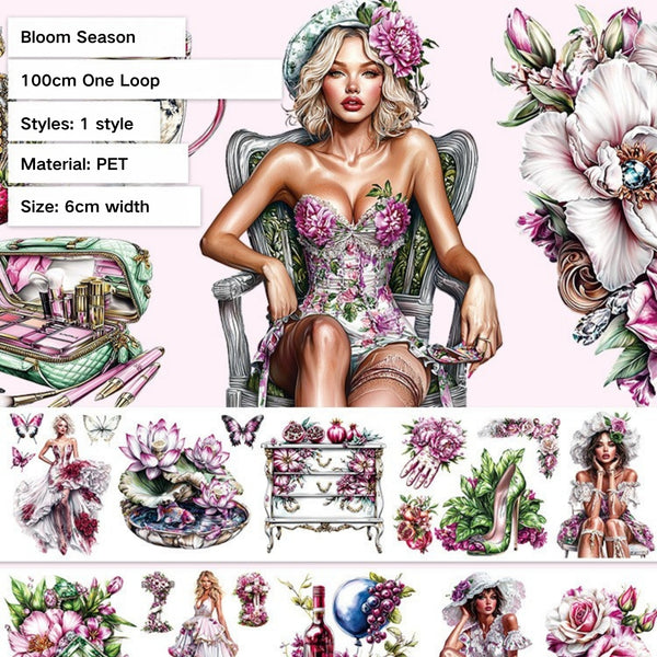 Flower PET Tape Bloom Season Characters Decorative Stickers