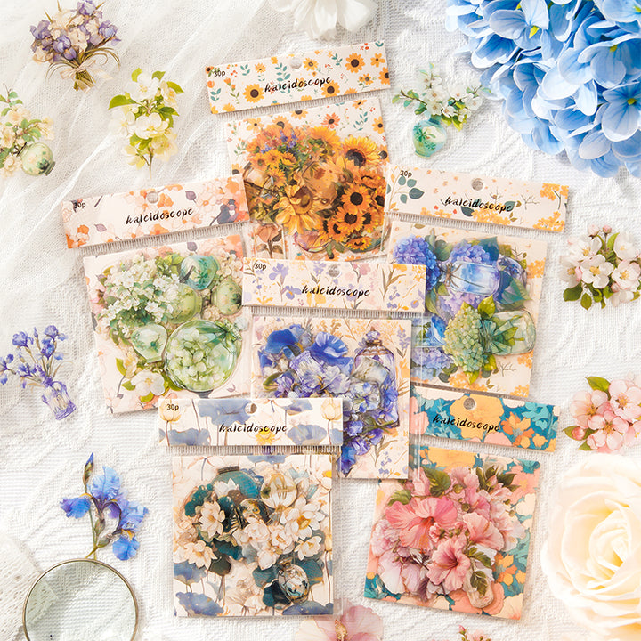 Flower Stickers Kaleidoscope Series Vintage Floral PET Stickers