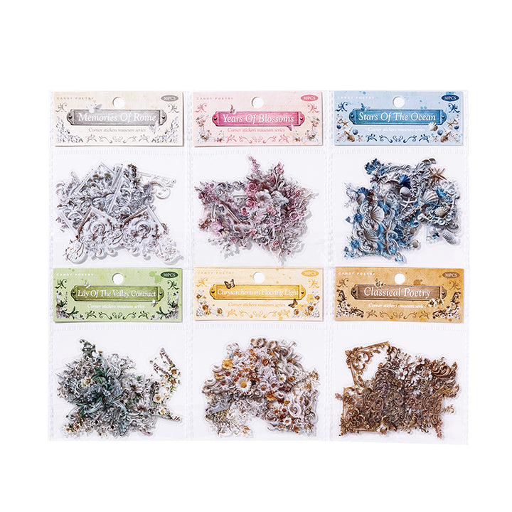 Flower Stickers PET Museum Series Vintage Border Versatile Design