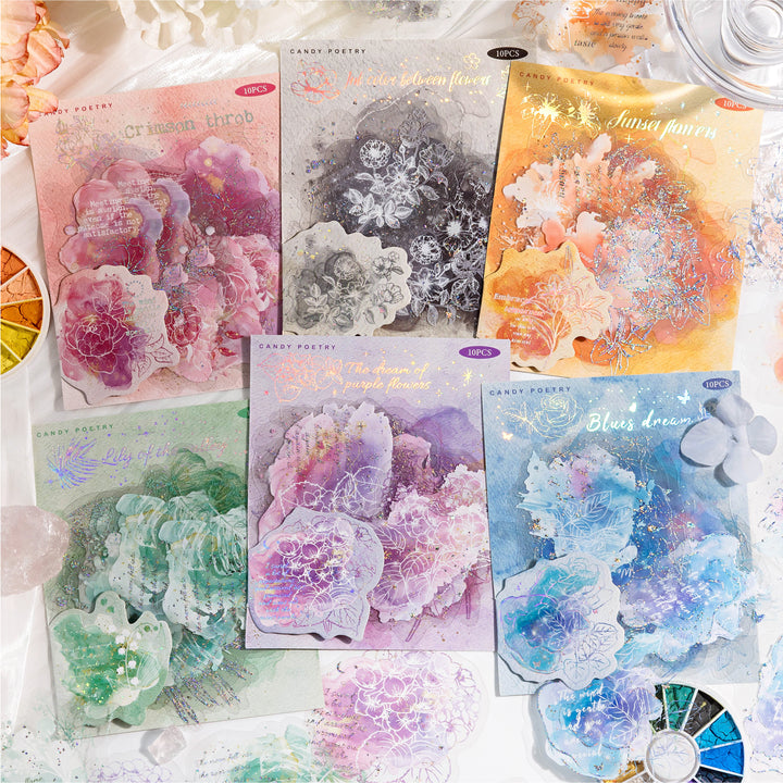 Flowing Flower Spectrum PET Stickers Watercolor Dreamy Texture