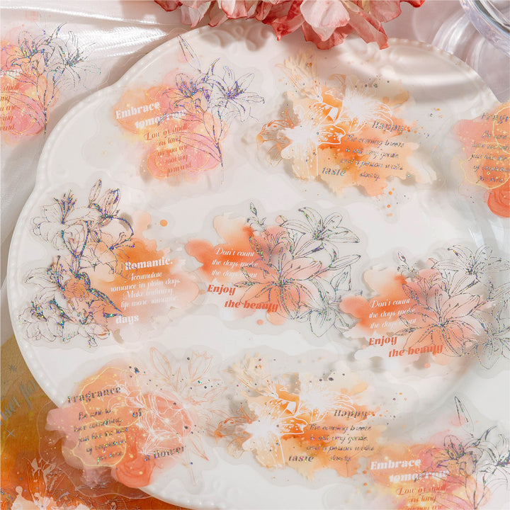 Flowing Flower Spectrum Soft Tone PET Stickers Floral Design