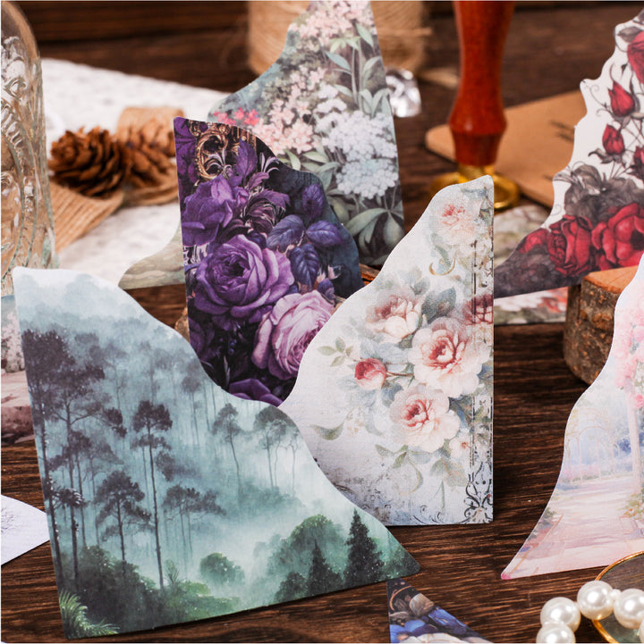 Forest Series Corner Notes scrapbook paper with purple dew theme