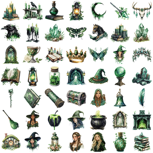 Forest Witch Magic PET Stickers Transparent Witch Design Ideal for Phone Cases