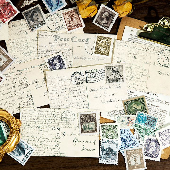 Former Stamps and Paper Stickers Antique Stamps Ephemera Pack for Collage