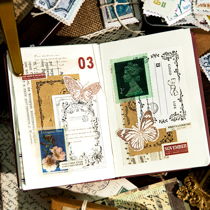 Former Stamps and Paper Stickers Old Stamps Butterflies and Insects Scrapbook Set