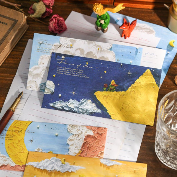 Forty-Four Sunsets Series Letter Paper and Envelope Set with Oil Painting Illustration and Gold Foil Design