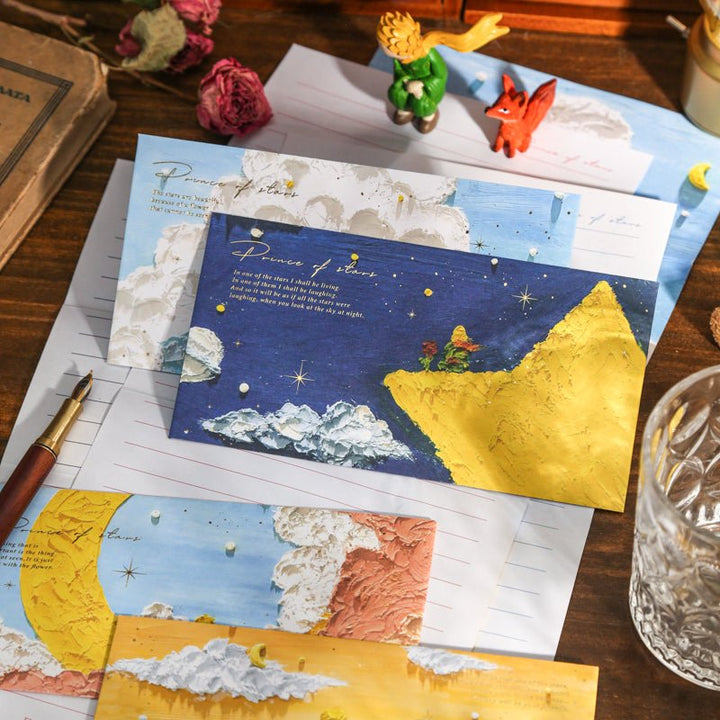 Forty-Four Sunsets Series Letter Paper and Envelope Set with Oil Painting Illustration and Gold Foil Design