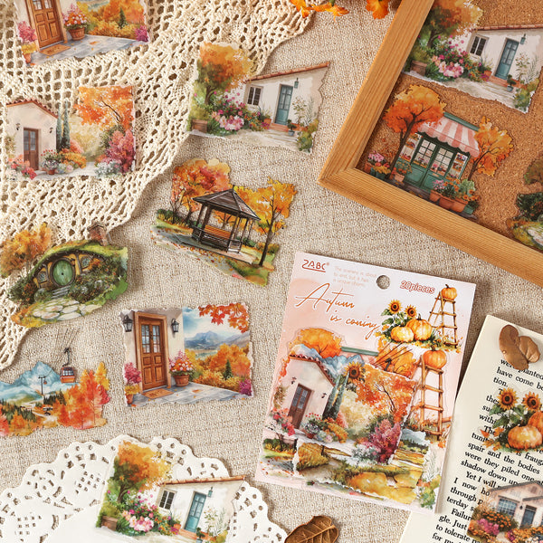 Four Seasons String Song PET Stickers Scenic Theme Perfect for Scrapbook