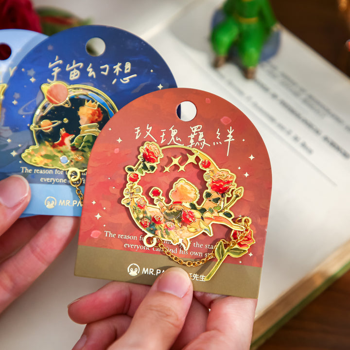 Galaxy Encounter Series Hollow Metal Bookmarks with Warm Floral Illustrations