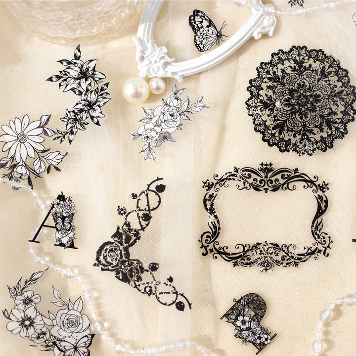 Garden of Flowers Lace Collage Stickers Vintage Floral Gothic Backgrounds