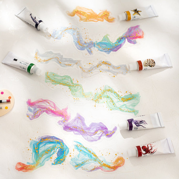 Gauze And Gold PET Stickers Romantic Watercolor Journal Art