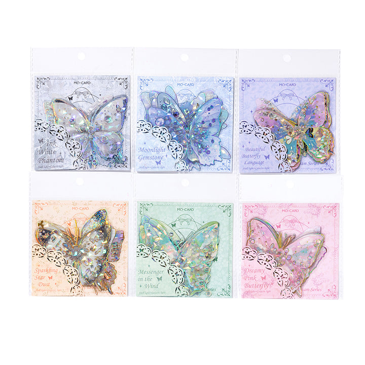 Gem Butterfly Series PET Laser Stickers White Background