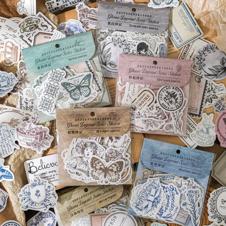 Ghana Imprint Series Retro Stamps Stickers with Floral Patterns