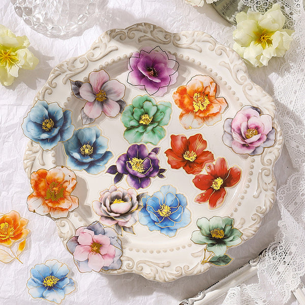 Gilt Flower Dawn PET Stickers DIY Craft Transparent Flower Theme