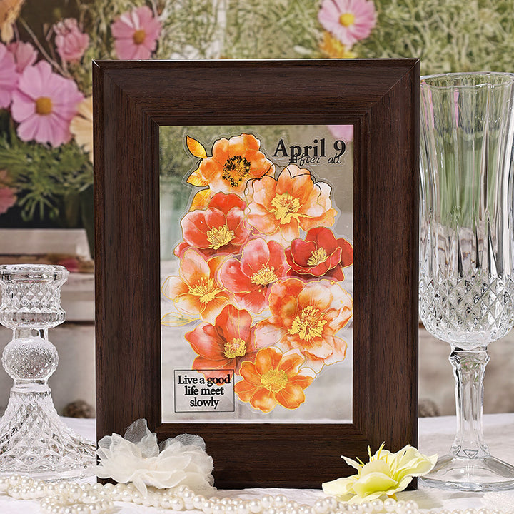 Gilt Flower Dawn PET Stickers Floral Pattern Transparent for Art Projects