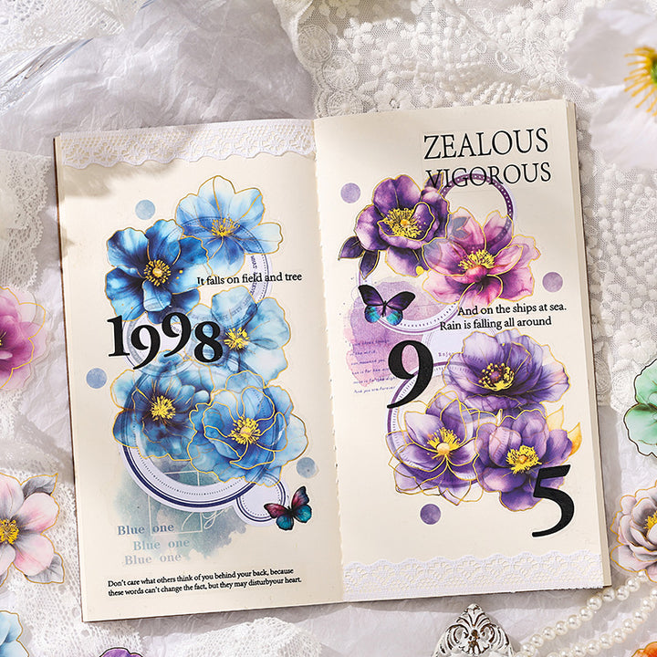 Gilt Flower Dawn PET Stickers High-Quality Print Elegant Decorative