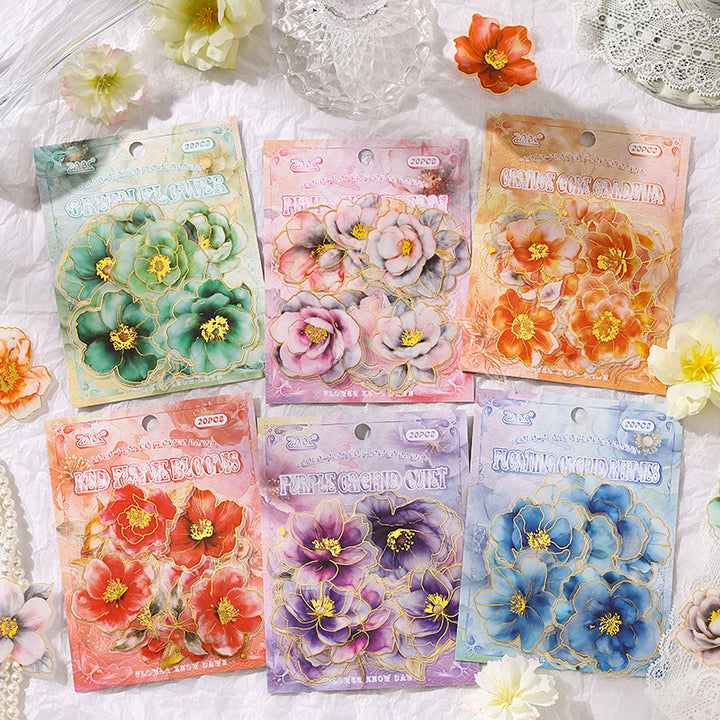 Gilt Flower Dawn PET Stickers Romantic Floral for Personalized Decoration