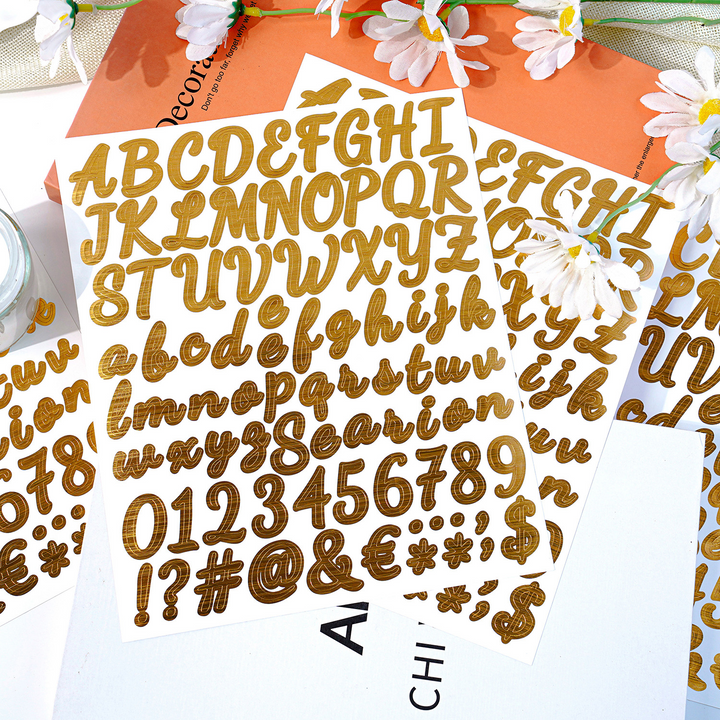Gold Foil Alphabets Transfer Stickers DIY Text and Numbers Letters Stickers