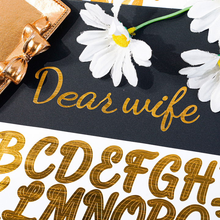 Gold Foil Alphabets Transfer Stickers DIY Text and Numbers Main Image