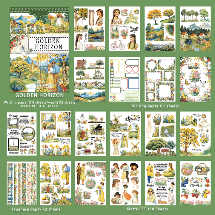 Gold Horizon Sticker Book Romantic Scenery Suitable for Scrapbook