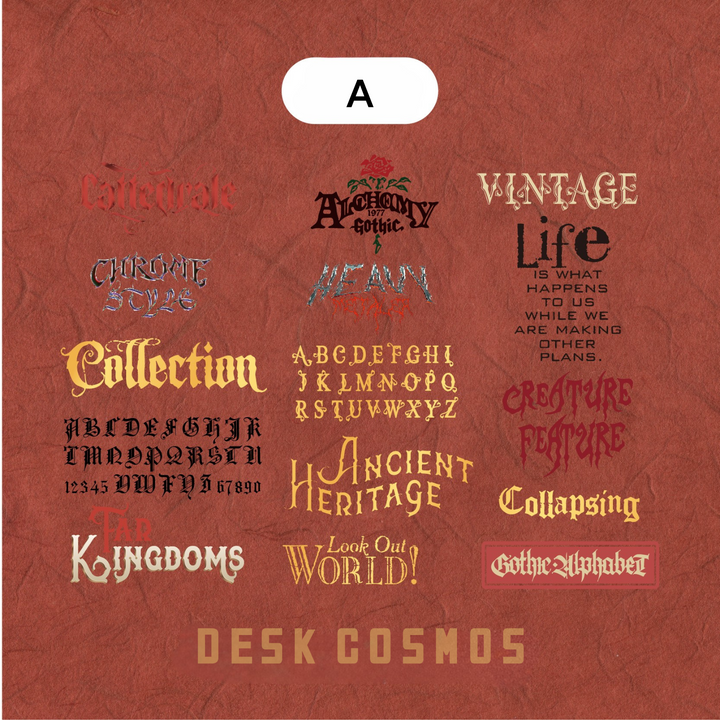 Gothic Font Series Sticker Pack PET Stickers for Gothic Journaling