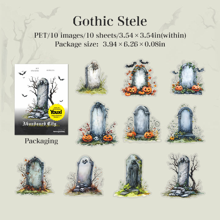 Abandoned City Gothic Stele PET Stickers Vintage Frame