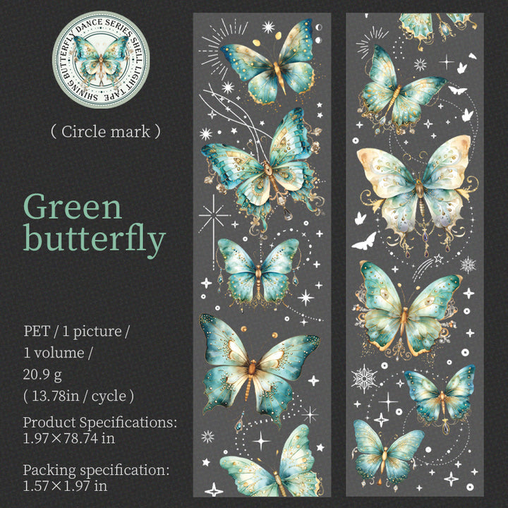 Green Butterfly Washi Tape - Shell Polishing for Creative Journaling